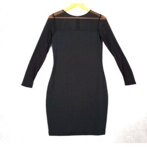 Charlotte Russo Fitted Dress Women's Size M Black Sheer Sleeves Zipper Back